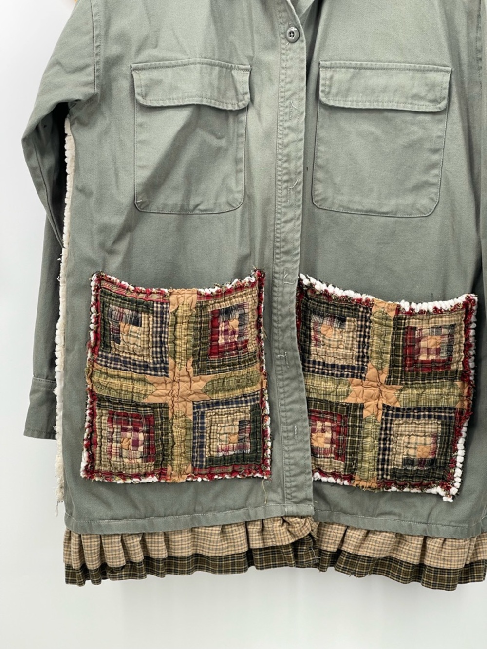 Forever 21 Olive Green Utility Jacket with Handmade Patchwork Accents - Picture 2 of 7